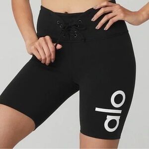ALO Yoga Women's Black Lace-Up Bike Shorts